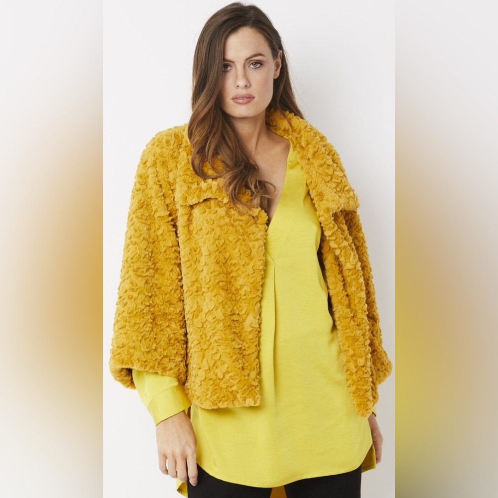 Jayley Collection Faux Fur Teddy Jacket in Yellow, One Size